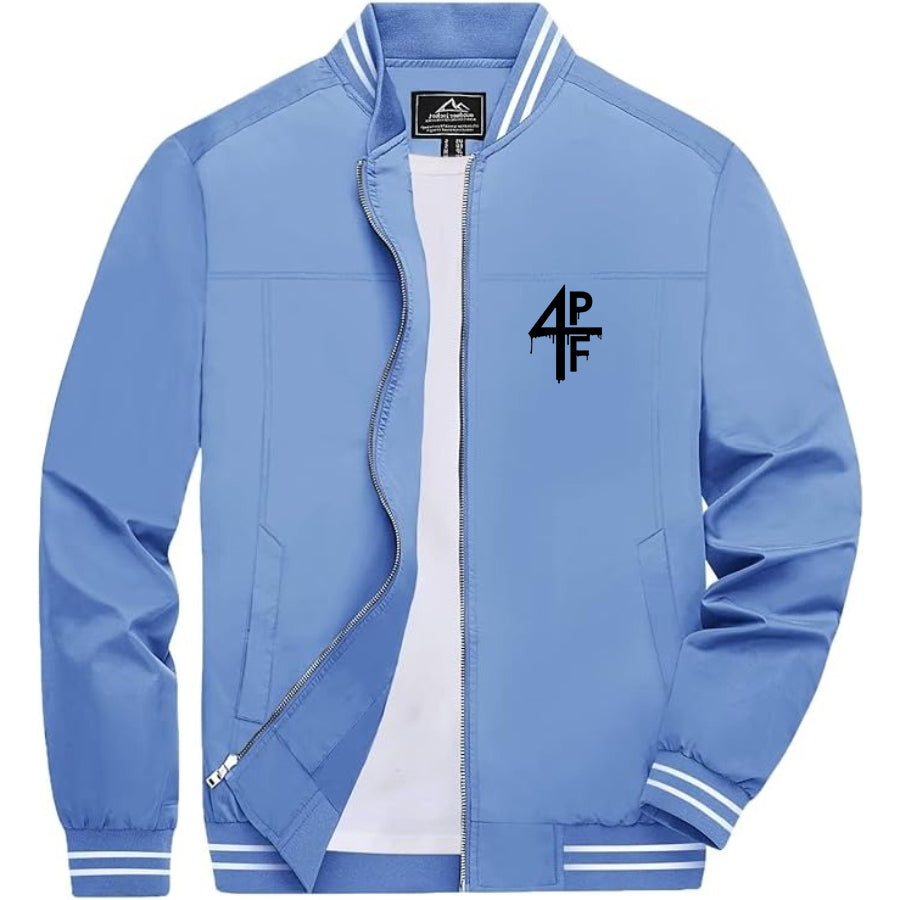 Men's 4PF Lightweight Zip-Up Bomber Jacket with Ribbed Collar and Cuffs - Versatile Casual Outerwear