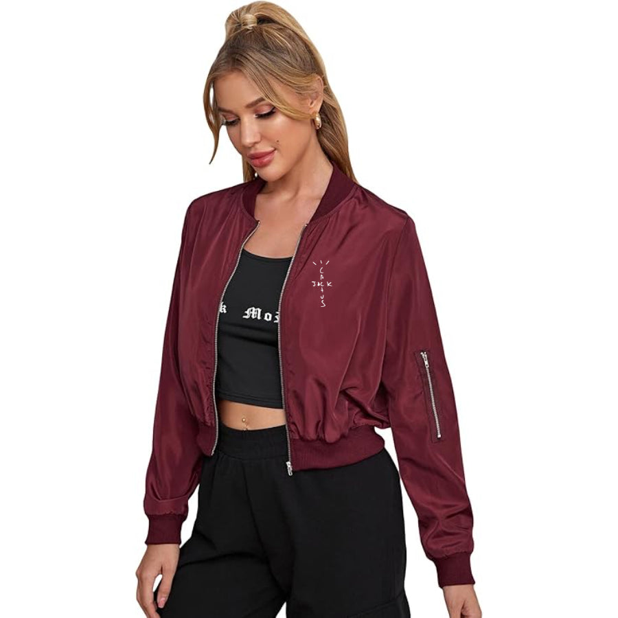Women's Cactus Jack Lightweight Bomber Biker Jacket Zip up Windbreaker Crop Bomber Jacket Coat