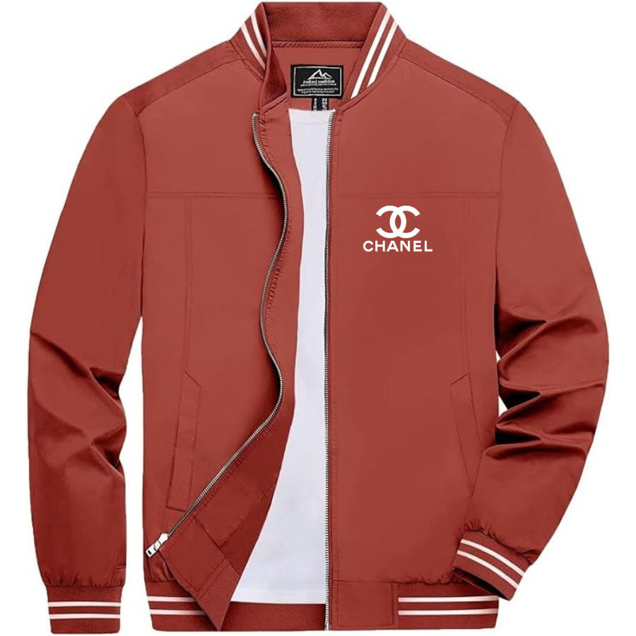 Men's Chanel Lightweight Zip-Up Bomber Jacket with Ribbed Collar and Cuffs - Versatile Casual Outerwear