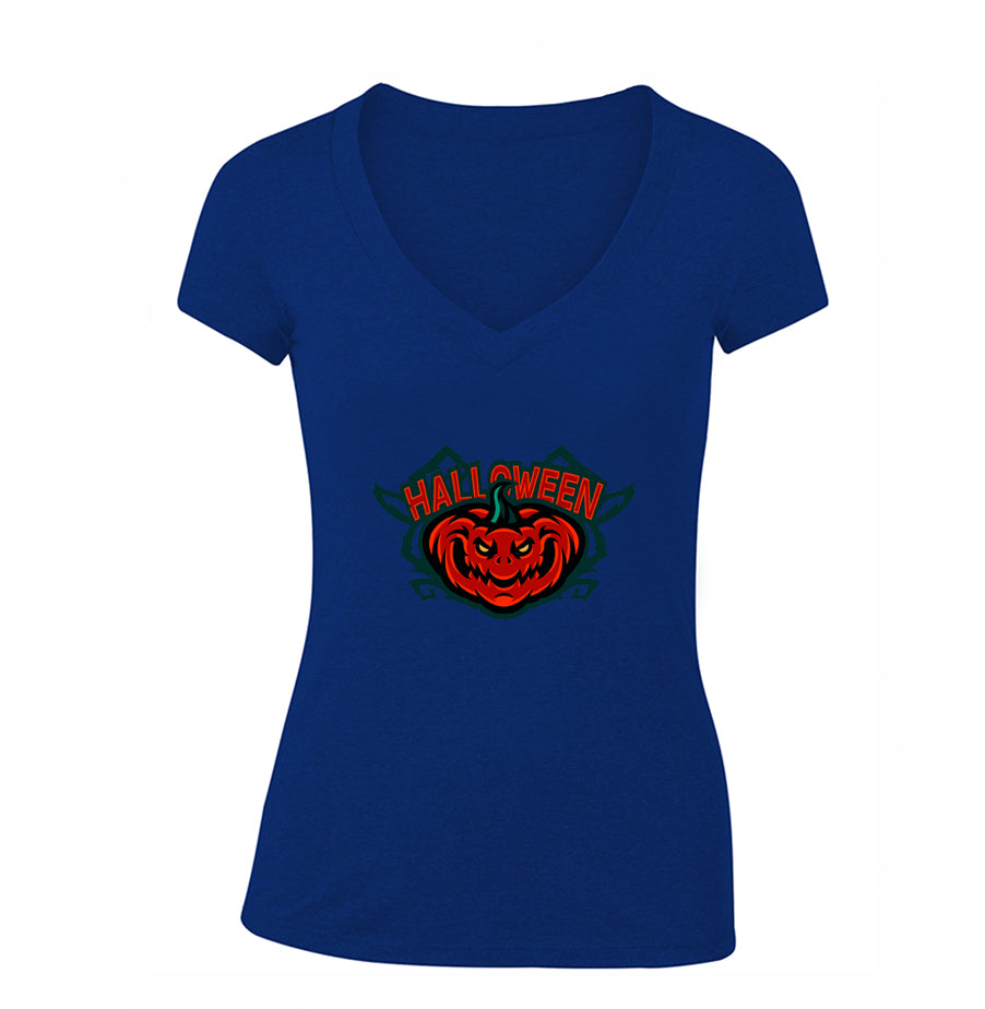 Women's Halloween Pumpkin V Neck T-Shirt