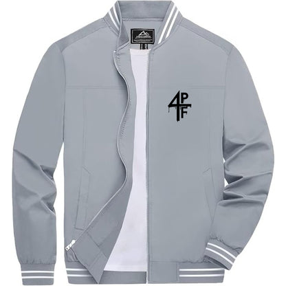 Men's 4PF Lightweight Zip-Up Bomber Jacket with Ribbed Collar and Cuffs - Versatile Casual Outerwear
