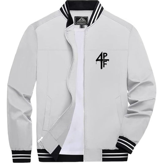Men's 4PF Lightweight Zip-Up Bomber Jacket with Ribbed Collar and Cuffs - Versatile Casual Outerwear