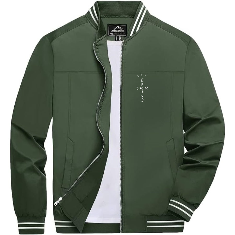 Men's Cactus Jack Lightweight Zip-Up Bomber Jacket with Ribbed Collar and Cuffs - Versatile Casual Outerwear