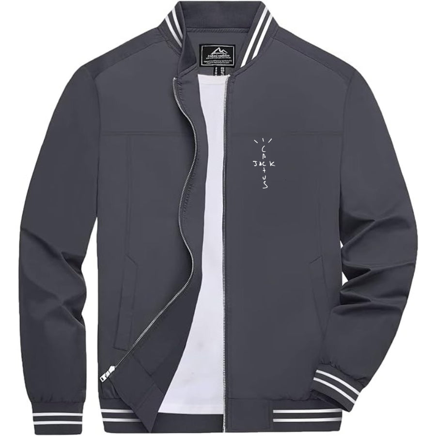 Men's Cactus Jack Lightweight Zip-Up Bomber Jacket with Ribbed Collar and Cuffs - Versatile Casual Outerwear