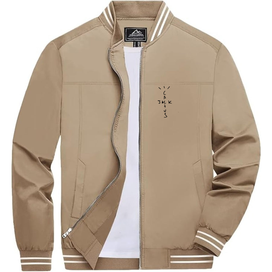 Men's Cactus Jack Lightweight Zip-Up Bomber Jacket with Ribbed Collar and Cuffs - Versatile Casual Outerwear