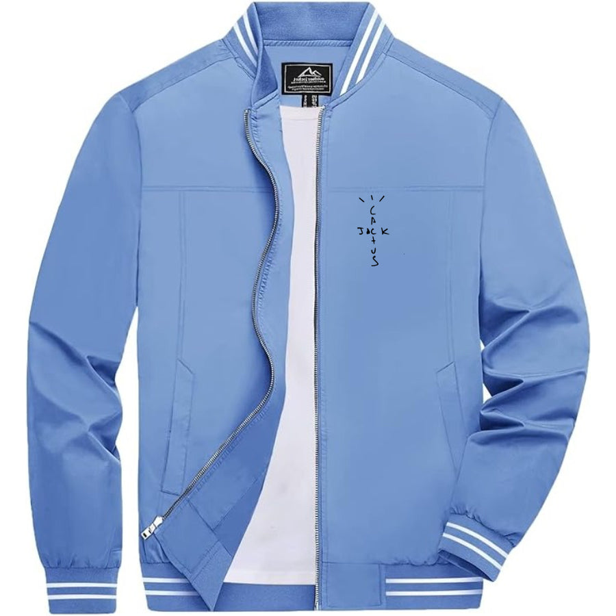 Men's Cactus Jack Lightweight Zip-Up Bomber Jacket with Ribbed Collar and Cuffs - Versatile Casual Outerwear