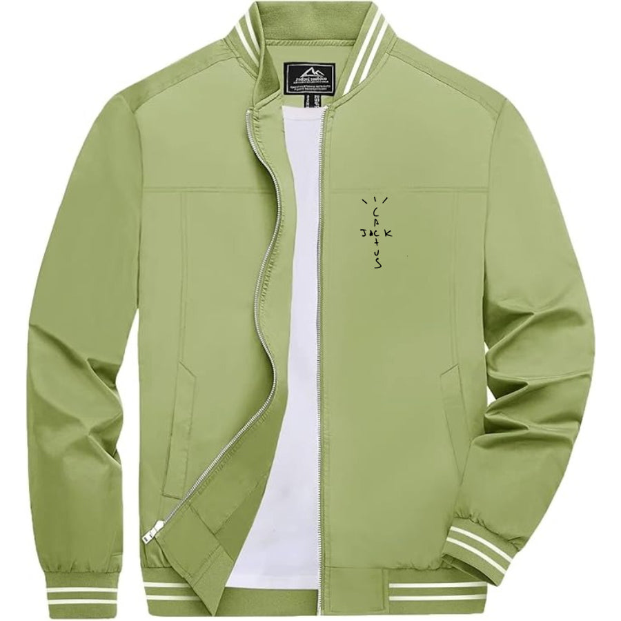 Men's Cactus Jack Lightweight Zip-Up Bomber Jacket with Ribbed Collar and Cuffs - Versatile Casual Outerwear