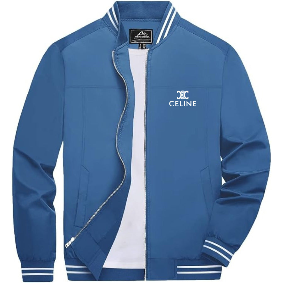 Men's Celine Lightweight Zip-Up Bomber Jacket with Ribbed Collar and Cuffs - Versatile Casual Outerwear