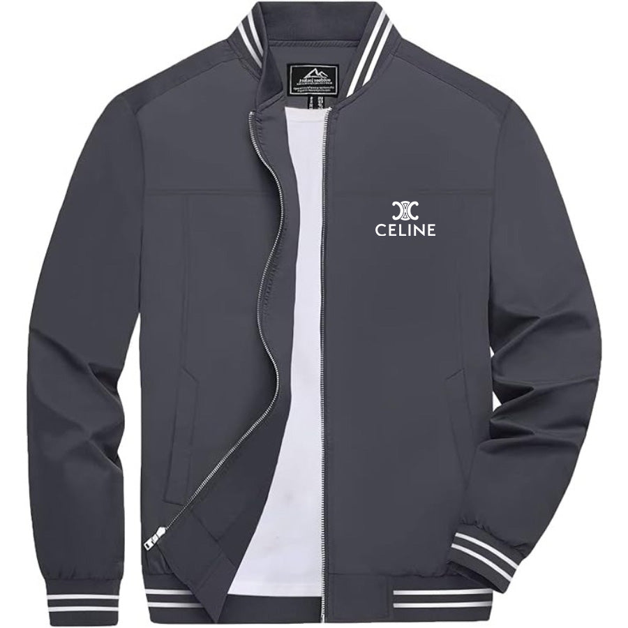 Men's Celine Lightweight Zip-Up Bomber Jacket with Ribbed Collar and Cuffs - Versatile Casual Outerwear