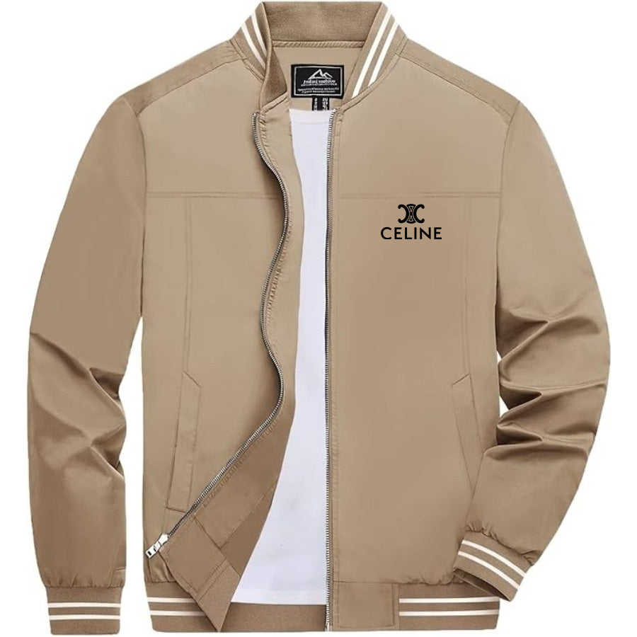 Men's Celine Lightweight Zip-Up Bomber Jacket with Ribbed Collar and Cuffs - Versatile Casual Outerwear