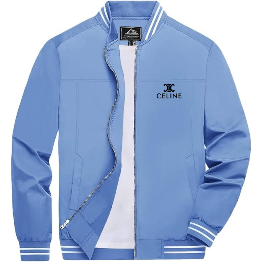 Men's Celine Lightweight Zip-Up Bomber Jacket with Ribbed Collar and Cuffs - Versatile Casual Outerwear