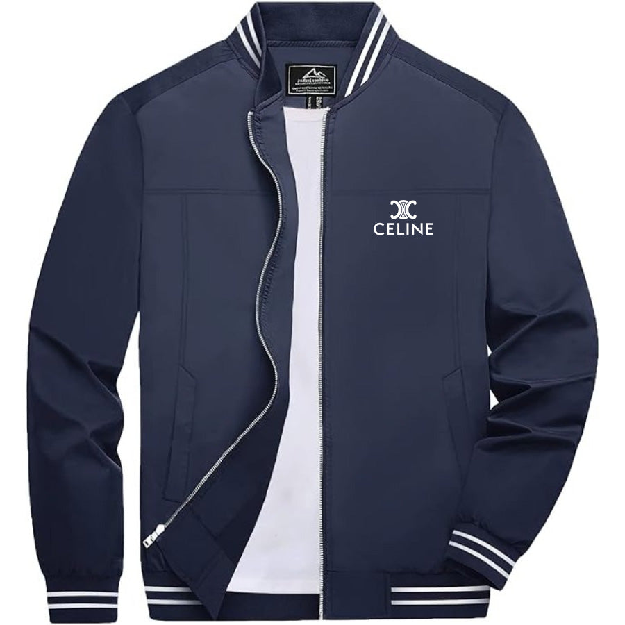 Men's Celine Lightweight Zip-Up Bomber Jacket with Ribbed Collar and Cuffs - Versatile Casual Outerwear