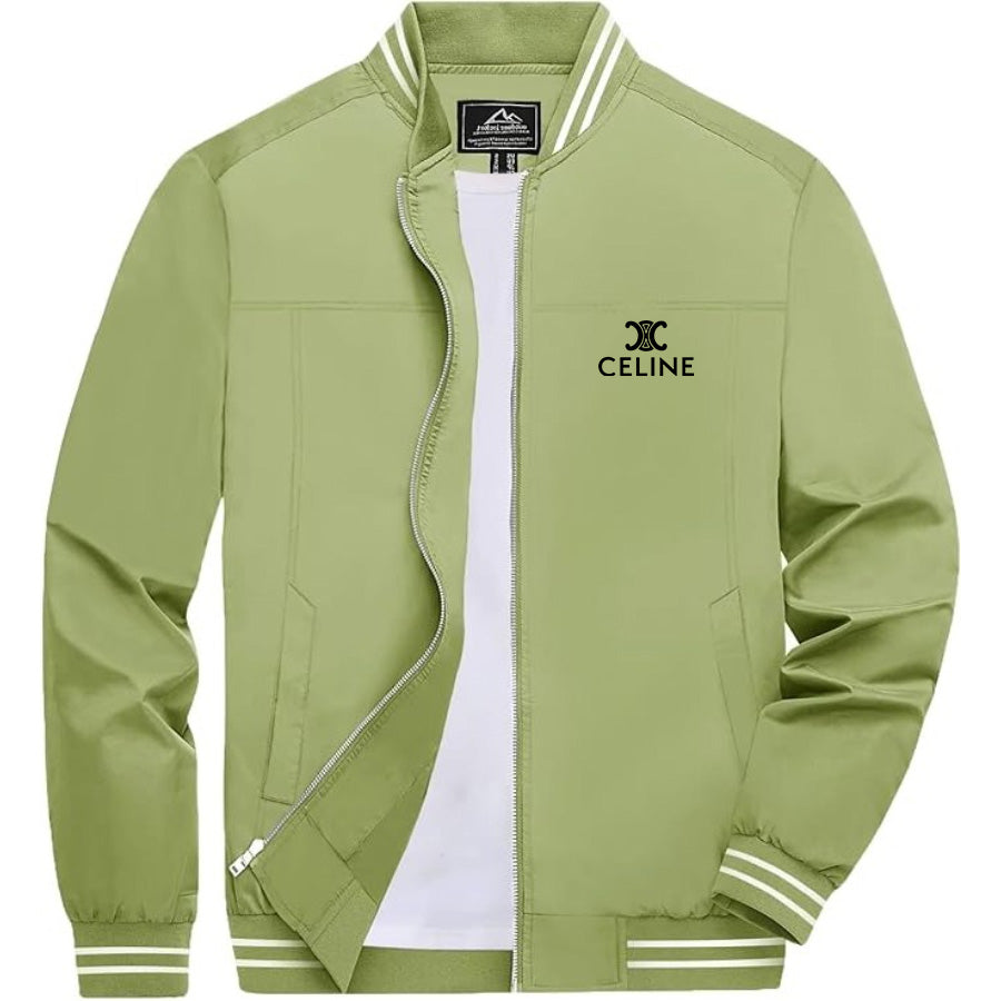 Men's Celine Lightweight Zip-Up Bomber Jacket with Ribbed Collar and Cuffs - Versatile Casual Outerwear