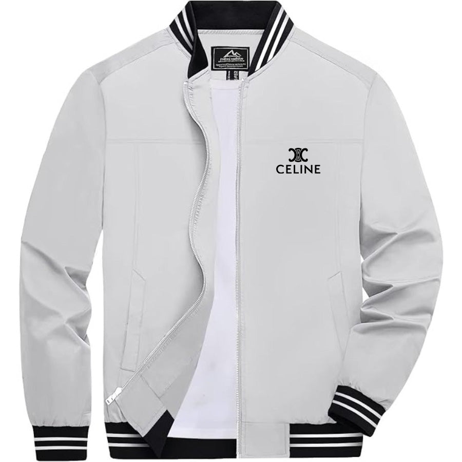 Men's Celine Lightweight Zip-Up Bomber Jacket with Ribbed Collar and Cuffs - Versatile Casual Outerwear