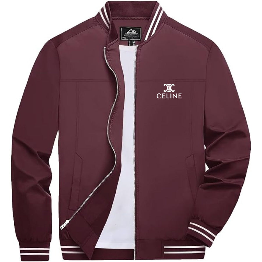 Men's Celine Lightweight Zip-Up Bomber Jacket with Ribbed Collar and Cuffs - Versatile Casual Outerwear