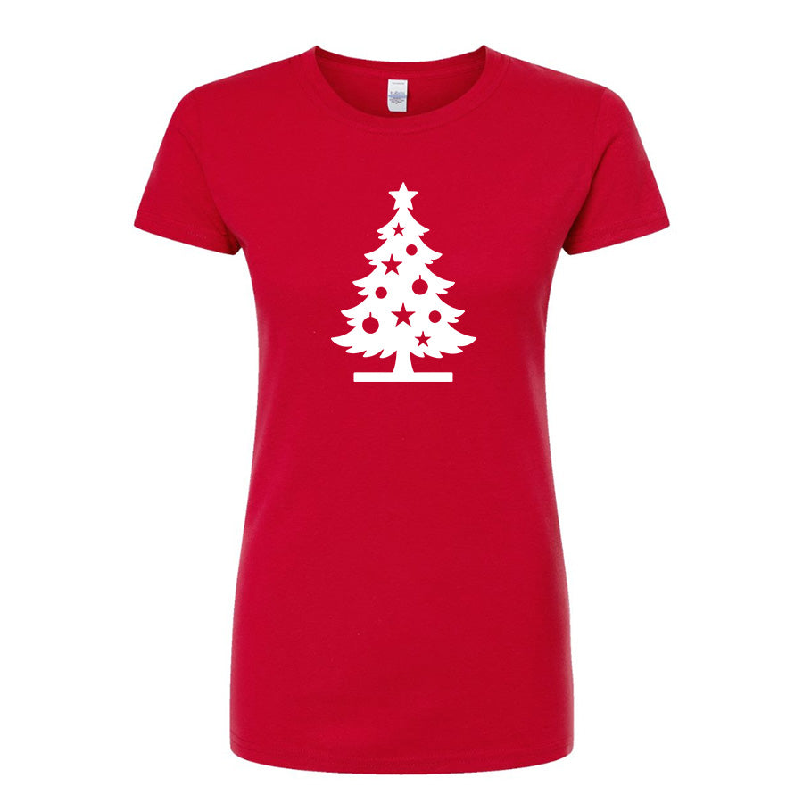 Women's Christmas Tree Round Neck T-Shirt