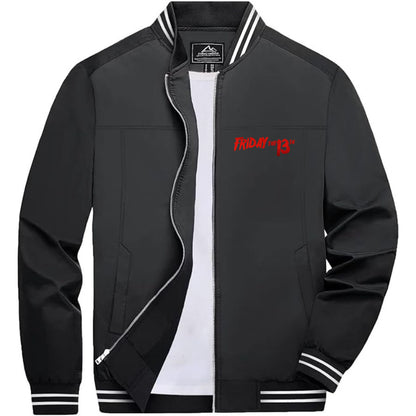 Men's Friday The 13th Lightweight Zip-Up Bomber Jacket with Ribbed Collar and Cuffs - Versatile Casual Outerwear