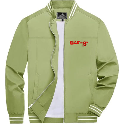 Men's Friday The 13th Lightweight Zip-Up Bomber Jacket with Ribbed Collar and Cuffs - Versatile Casual Outerwear