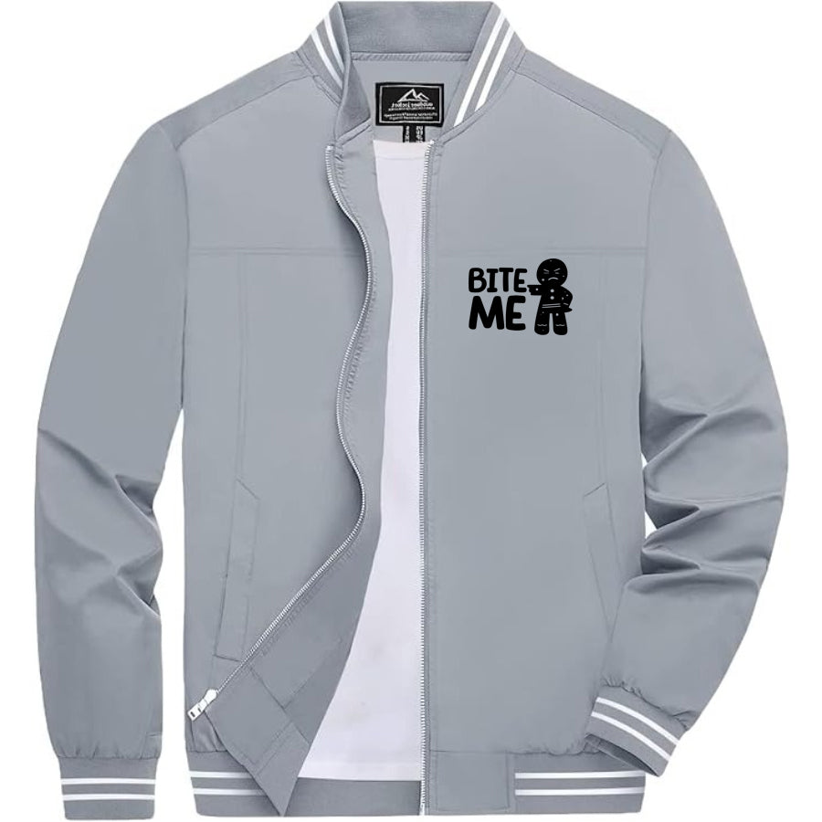 Men's Gingerbread Man Lightweight Zip-Up Bomber Jacket with Ribbed Collar and Cuffs - Versatile Casual Outerwear