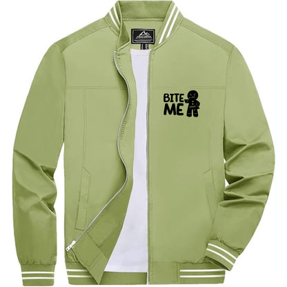 Men's Gingerbread Man Lightweight Zip-Up Bomber Jacket with Ribbed Collar and Cuffs - Versatile Casual Outerwear