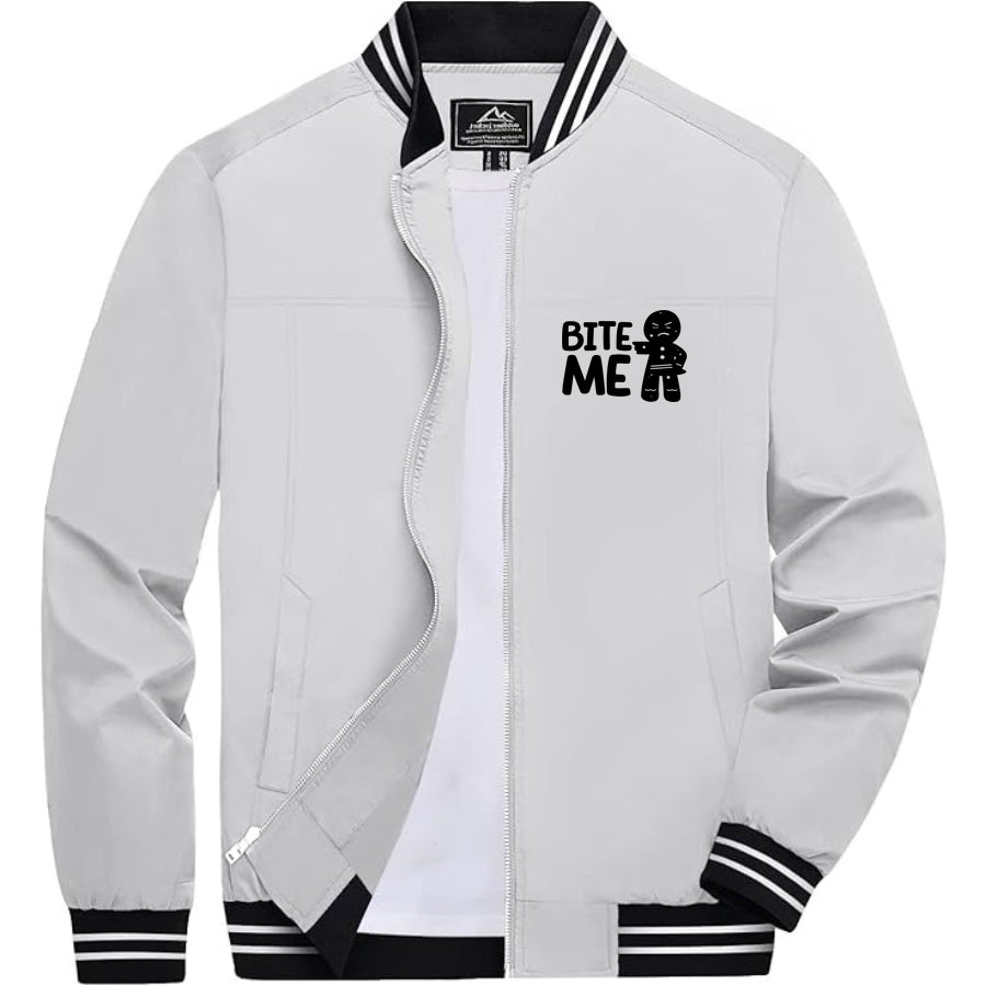 Men's Gingerbread Man Lightweight Zip-Up Bomber Jacket with Ribbed Collar and Cuffs - Versatile Casual Outerwear