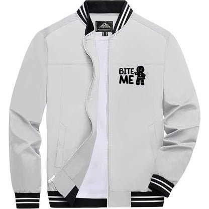 Men's Gingerbread Man Lightweight Zip-Up Bomber Jacket with Ribbed Collar and Cuffs - Versatile Casual Outerwear