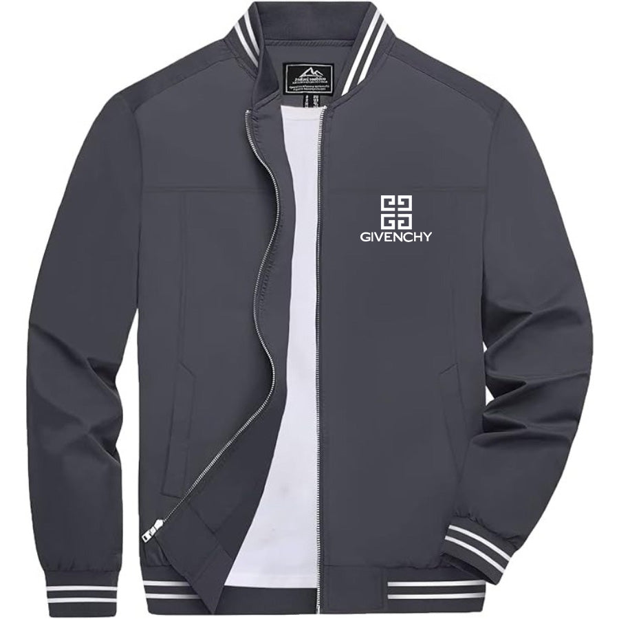 Men's Givenchy Lightweight Zip-Up Bomber Jacket with Ribbed Collar and Cuffs - Versatile Casual Outerwear