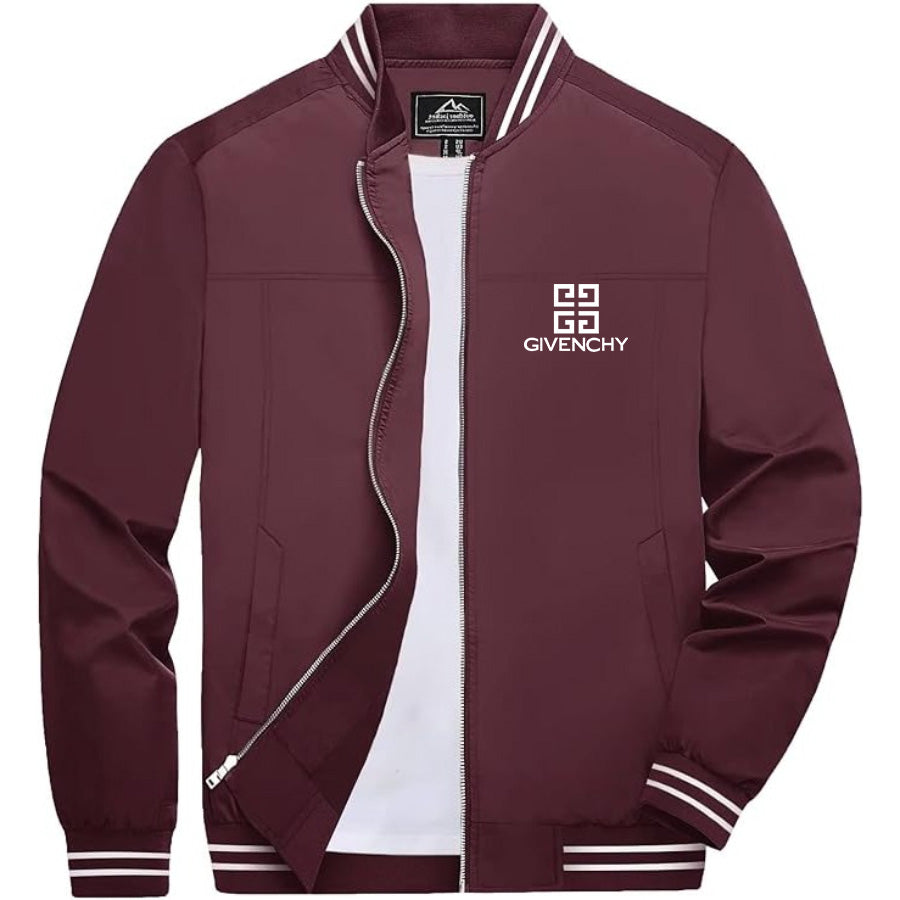 Men's Givenchy Lightweight Zip-Up Bomber Jacket with Ribbed Collar and Cuffs - Versatile Casual Outerwear