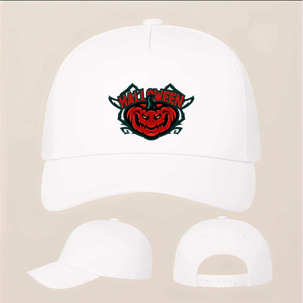 Halloween Pumpkin Five Panel Twill Snapback Cap