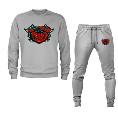 Men's Halloween Pumpkin Crewneck Sweatshirt Joggers Suit