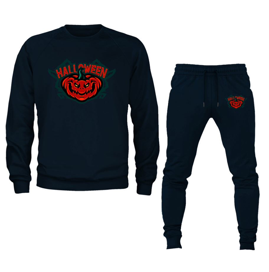 Men's Halloween Pumpkin Crewneck Sweatshirt Joggers Suit