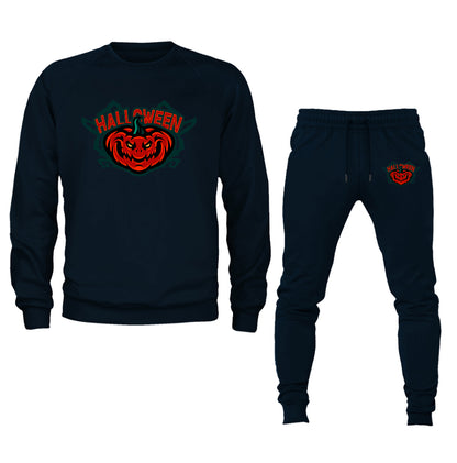 Men's Halloween Pumpkin Crewneck Sweatshirt Joggers Suit