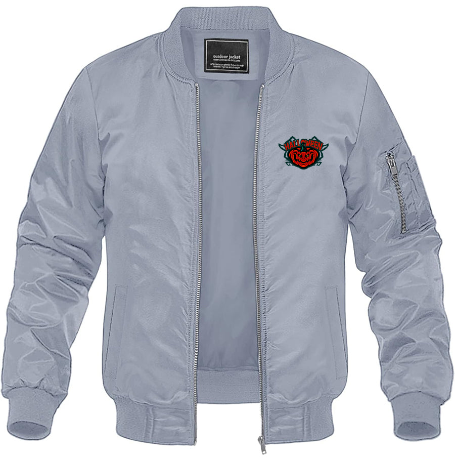 Men's Halloween Pumpkin Lightweight Bomber Jacket Windbreaker Softshell Varsity Jacket Coat