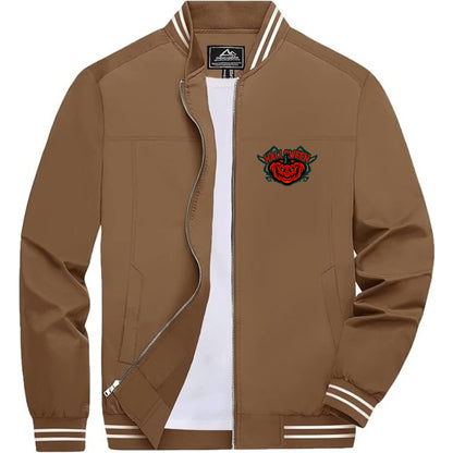 Men's Halloween Pumpkin Lightweight Zip-Up Bomber Jacket with Ribbed Collar and Cuffs - Versatile Casual Outerwear