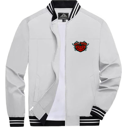 Men's Halloween Pumpkin Lightweight Zip-Up Bomber Jacket with Ribbed Collar and Cuffs - Versatile Casual Outerwear