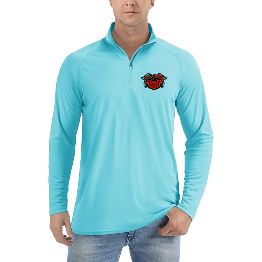 Men's Halloween Pumpkin Lightweight Quarter-Zip Athletic Shirt – Long Sleeve Polyester Wear