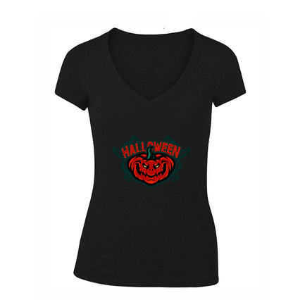 Women's Halloween Pumpkin V Neck T-Shirt