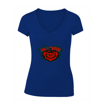Women's Halloween Pumpkin V Neck T-Shirt