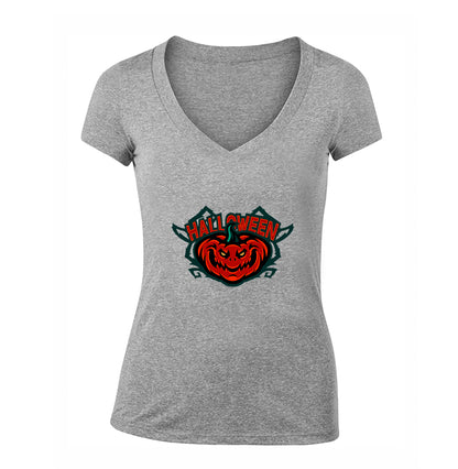 Women's Halloween Pumpkin V Neck T-Shirt