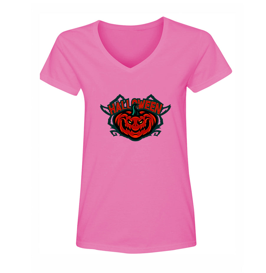 Women's Halloween Pumpkin V Neck T-Shirt