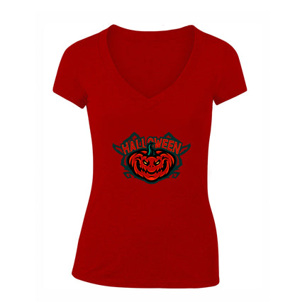 Women's Halloween Pumpkin V Neck T-Shirt