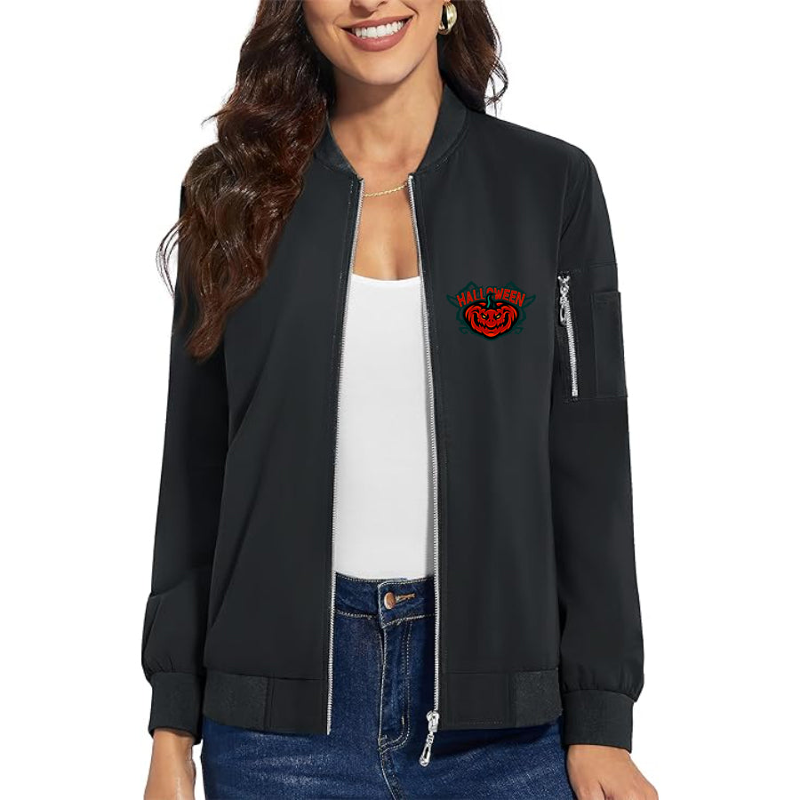 Women's Halloween Pumpkin Premium Bomber Jacket Outerwear