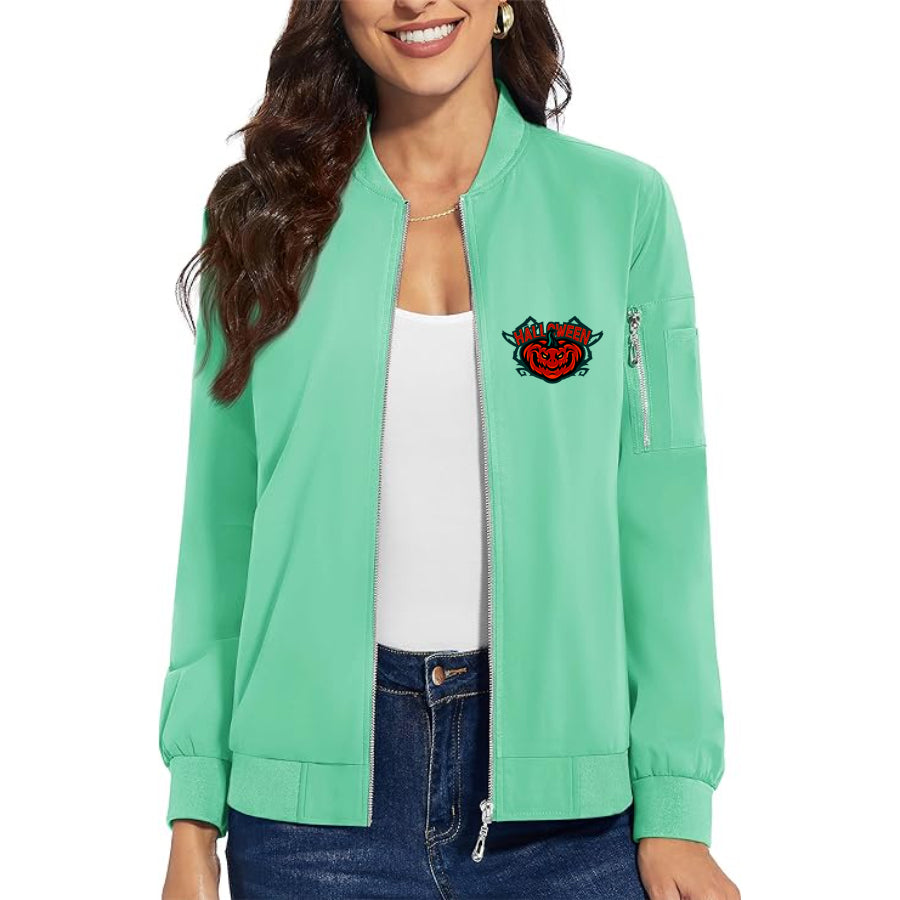 Women's Halloween Pumpkin Premium Bomber Jacket Outerwear