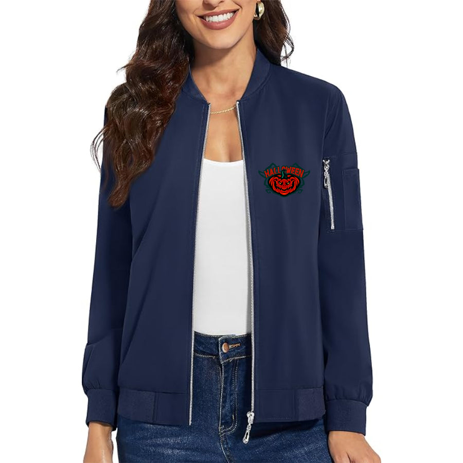 Women's Halloween Pumpkin Premium Bomber Jacket Outerwear