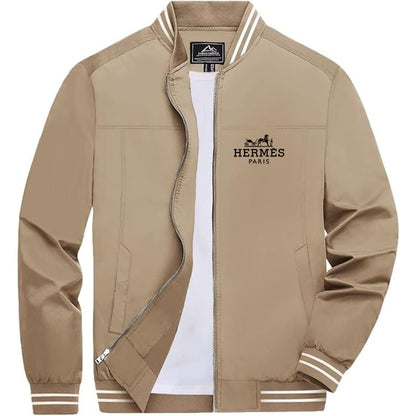 Men's Hermes Lightweight Zip-Up Bomber Jacket with Ribbed Collar and Cuffs - Versatile Casual Outerwear