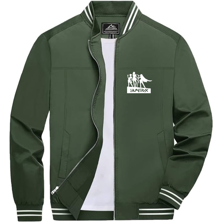 Men's Huntrix Lightweight Zip-Up Bomber Jacket with Ribbed Collar and Cuffs - Versatile Casual Outerwear