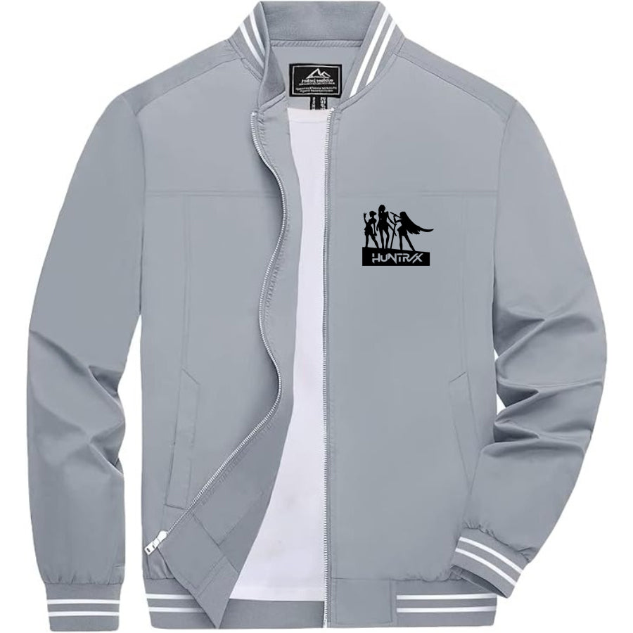 Men's Huntrix Lightweight Zip-Up Bomber Jacket with Ribbed Collar and Cuffs - Versatile Casual Outerwear