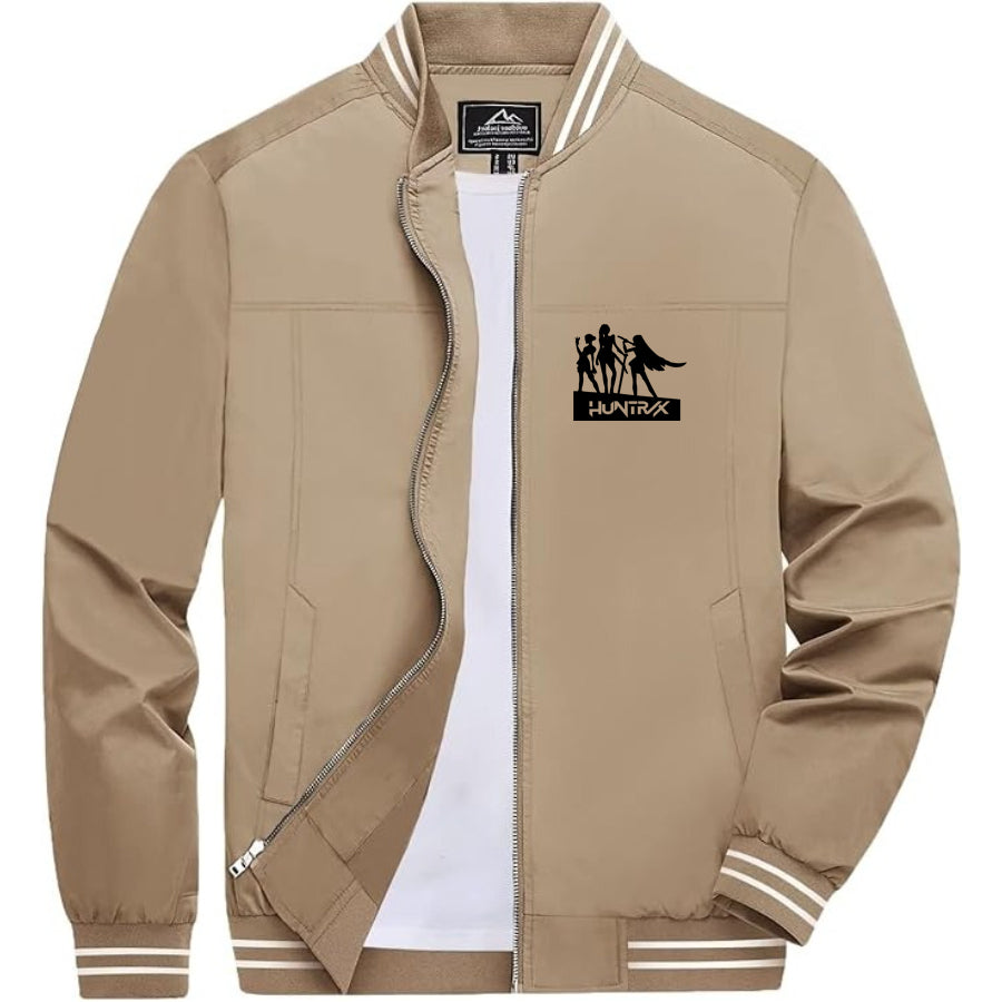 Men's Huntrix Lightweight Zip-Up Bomber Jacket with Ribbed Collar and Cuffs - Versatile Casual Outerwear