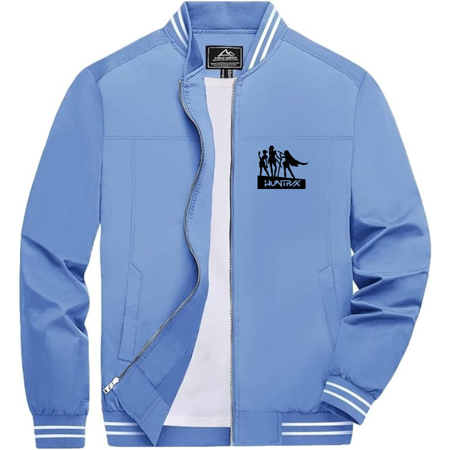 Men's Huntrix Lightweight Zip-Up Bomber Jacket with Ribbed Collar and Cuffs - Versatile Casual Outerwear