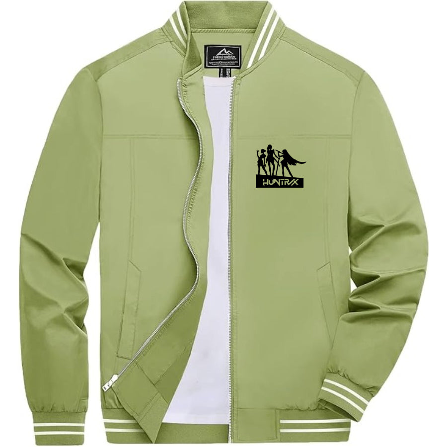Men's Huntrix Lightweight Zip-Up Bomber Jacket with Ribbed Collar and Cuffs - Versatile Casual Outerwear